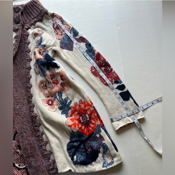 Anthropologie Sleeping on Snow Foret Embroidered Boho Long Sweater Cardigan Coat - Picture 11 of 16
